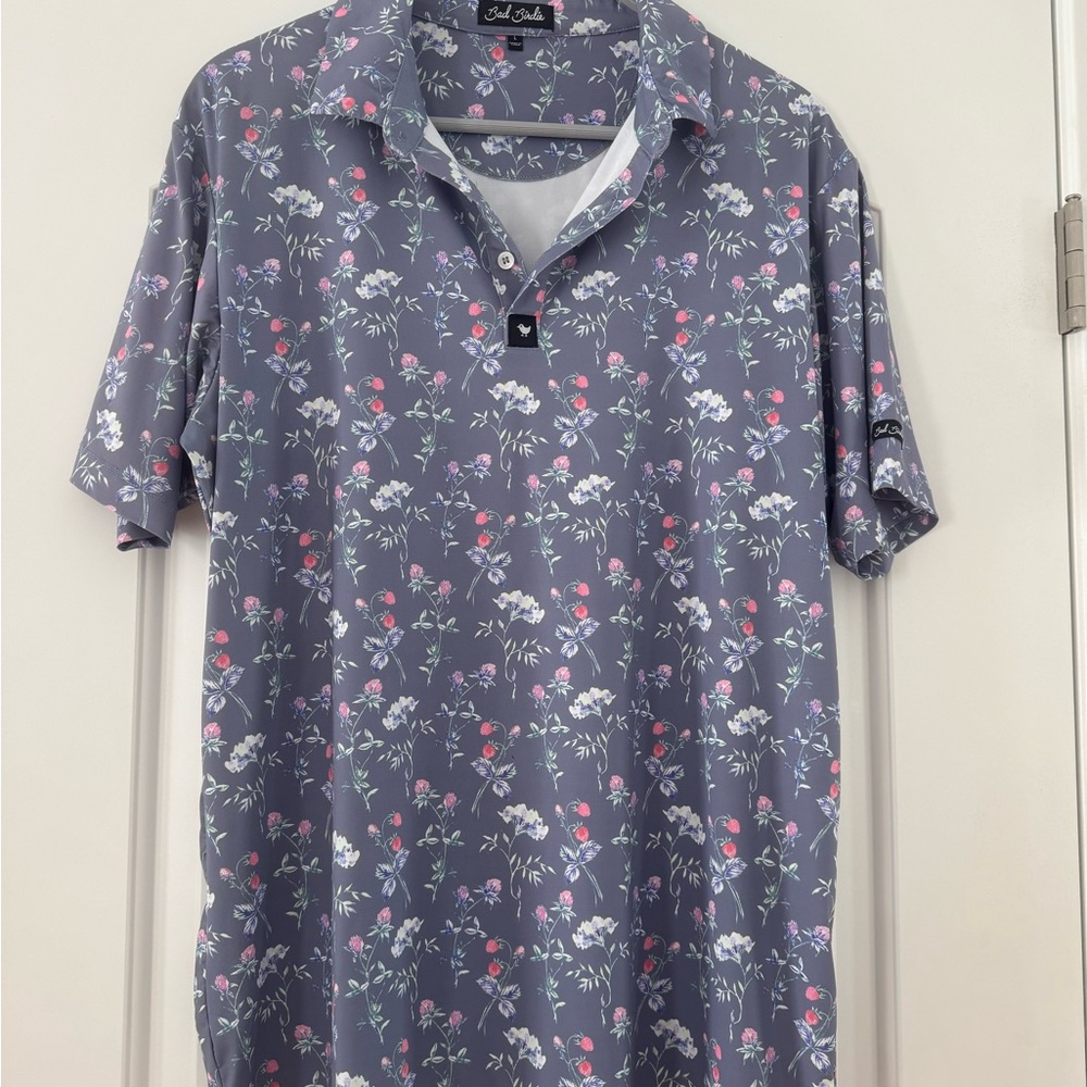 Bad Birdie Gray Floral Men's Polo Shirt